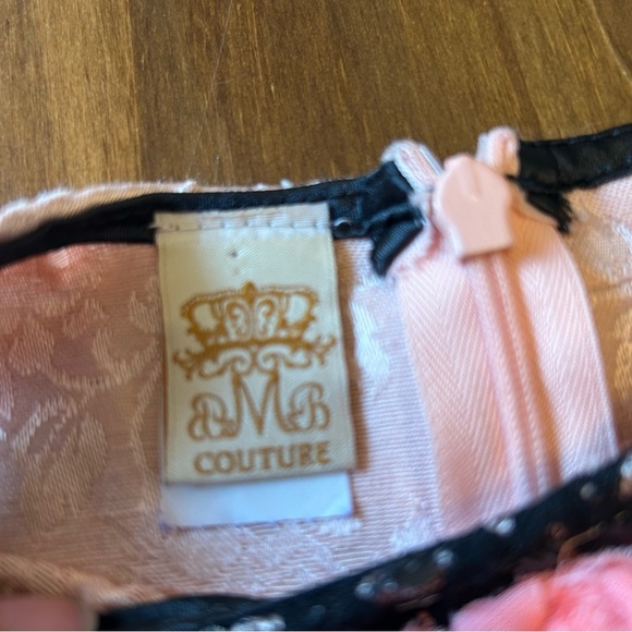 Mia Belle Baby Couture Dress 4T | Pink Jacquard, Black Lace, Rosette Detail 🇺🇸 - Picture 3 of 5